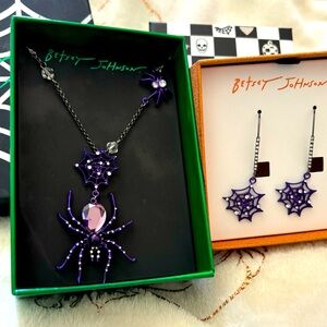 NIB Betsey Johnson purple spider w/rhinestone necklace matching earrings**SOLD**